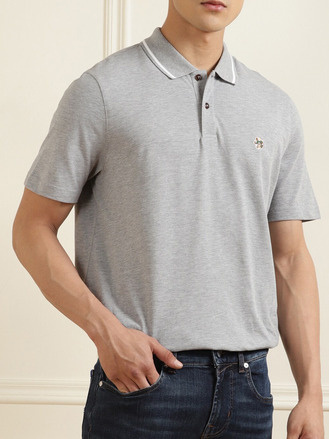 

Ted Baker Men Grey Solid Polo Collar Pure Cotton T-shirt