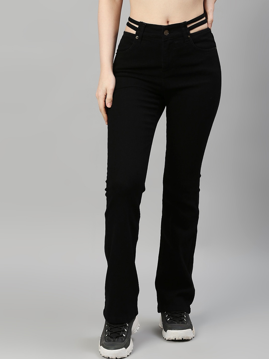 

TARAMA Women Black High-Rise Stretchable Bootcut Jeans