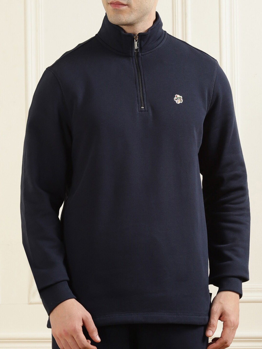 

Ted Baker Men Navy Blue Solid Pure Cotton Hooded Sweatshirt