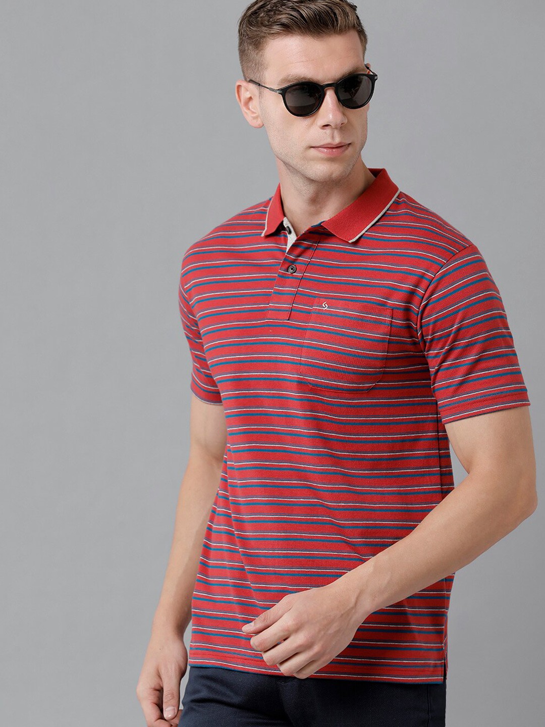 

Classic Polo Men Red Striped Polo Collar Cotton T-shirt