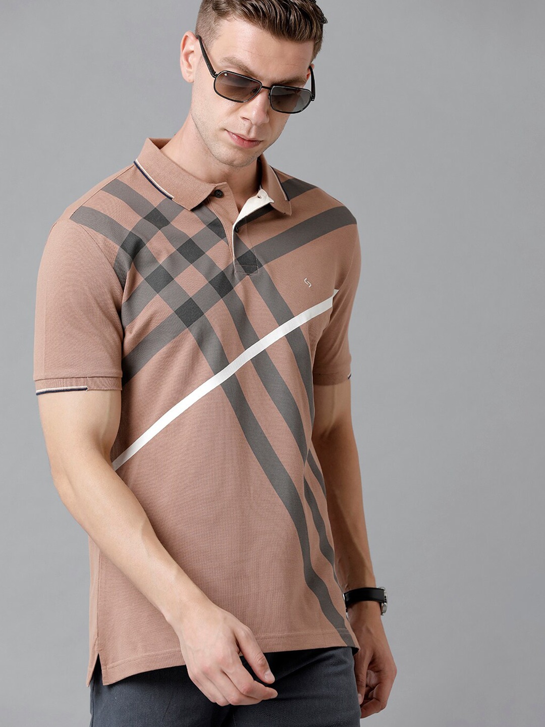 

Classic Polo Men Mustard Yellow Printed Polo Collar Slim Fit Cotton T-shirt