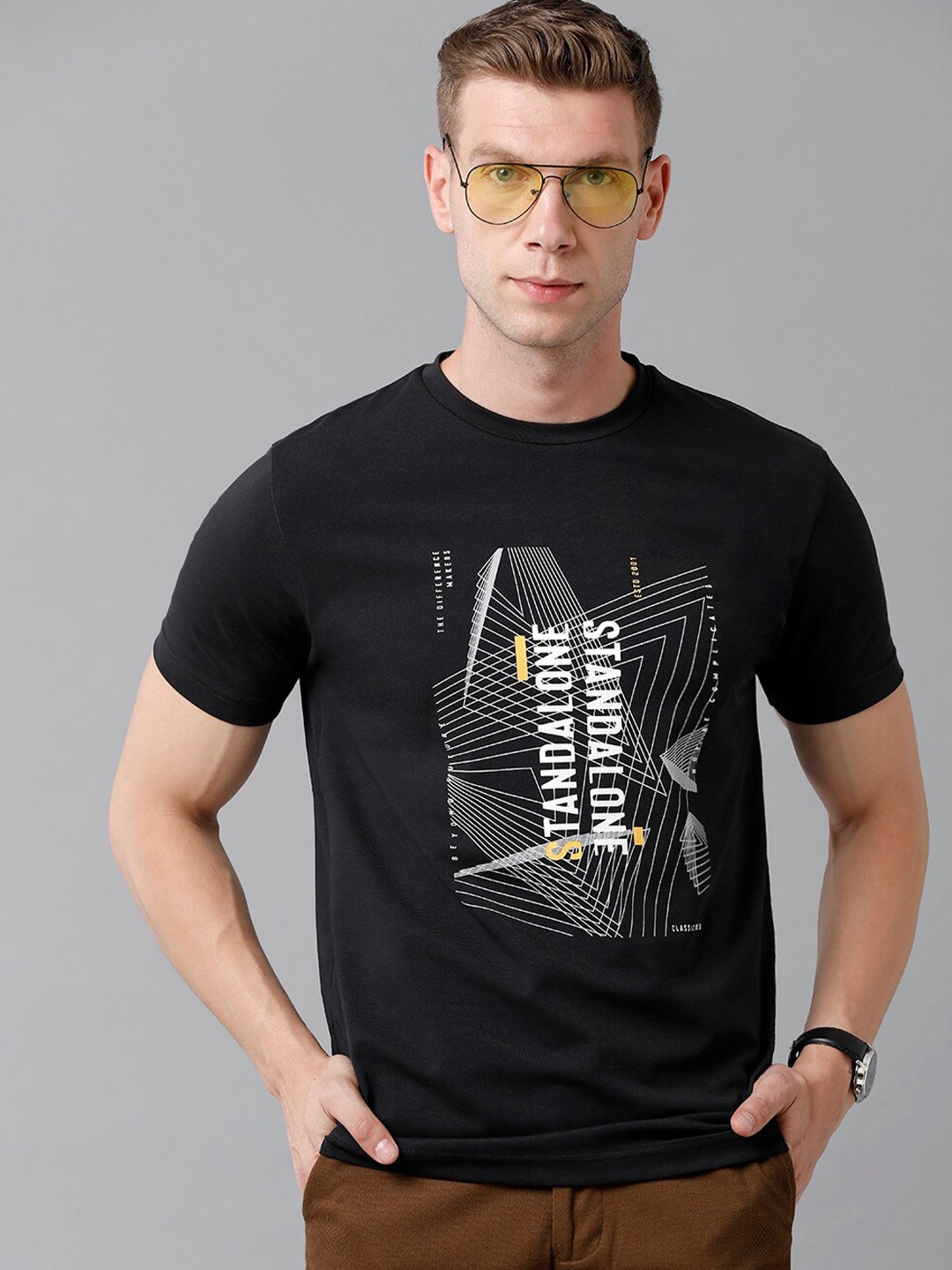 

Classic Polo Men Black Typography Printed Slim Fit Cotton T-shirt