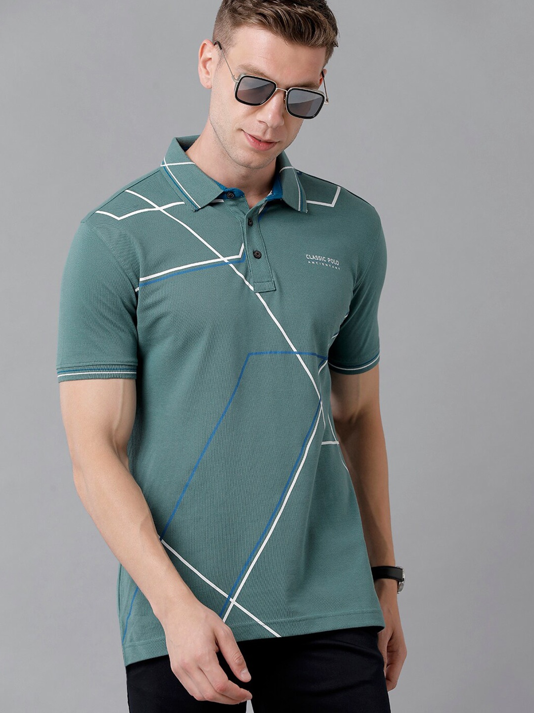 

Classic Polo Men Green Polo Collar Slim Fit Cotton T-shirt