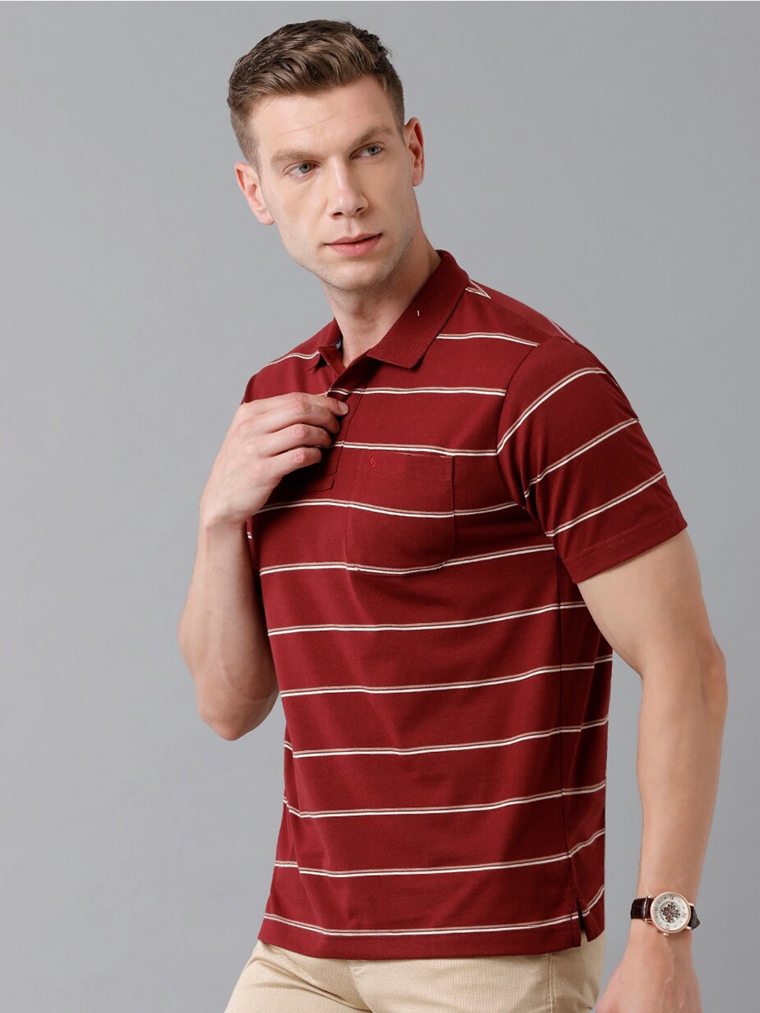 

Classic Polo Men Red Striped Cotton T-shirt