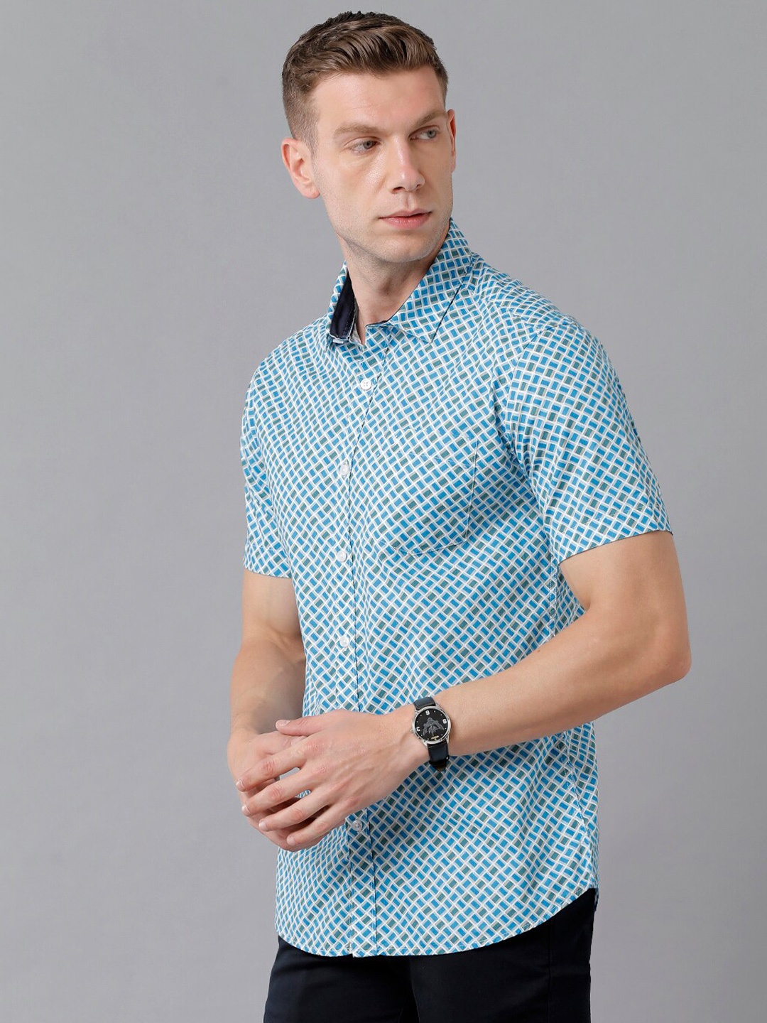 

Classic Polo Men Blue Classic Slim Fit Printed Casual Cotton Shirt