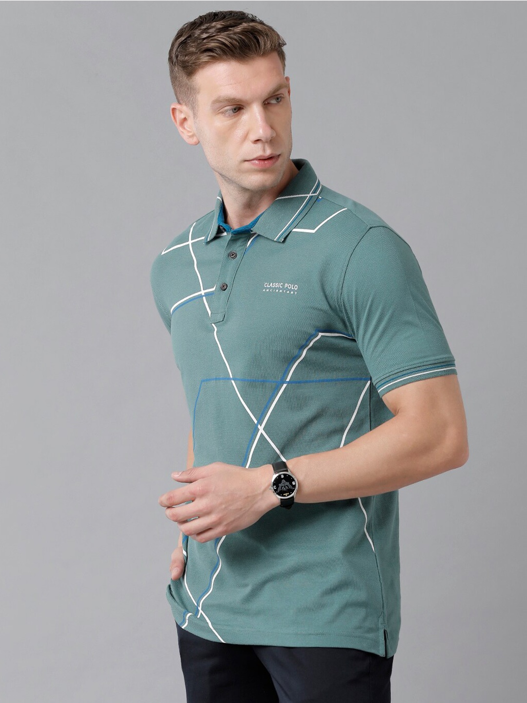 

Classic Polo Men Green Polo Collar Slim Fit Cotton T-shirt