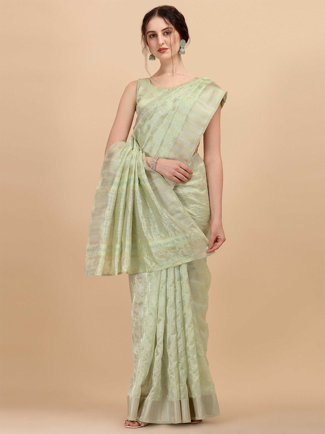 

DUNGRANI Sea Green & Gold-Toned Woven Design Zari Art Silk Kanjeevaram Saree