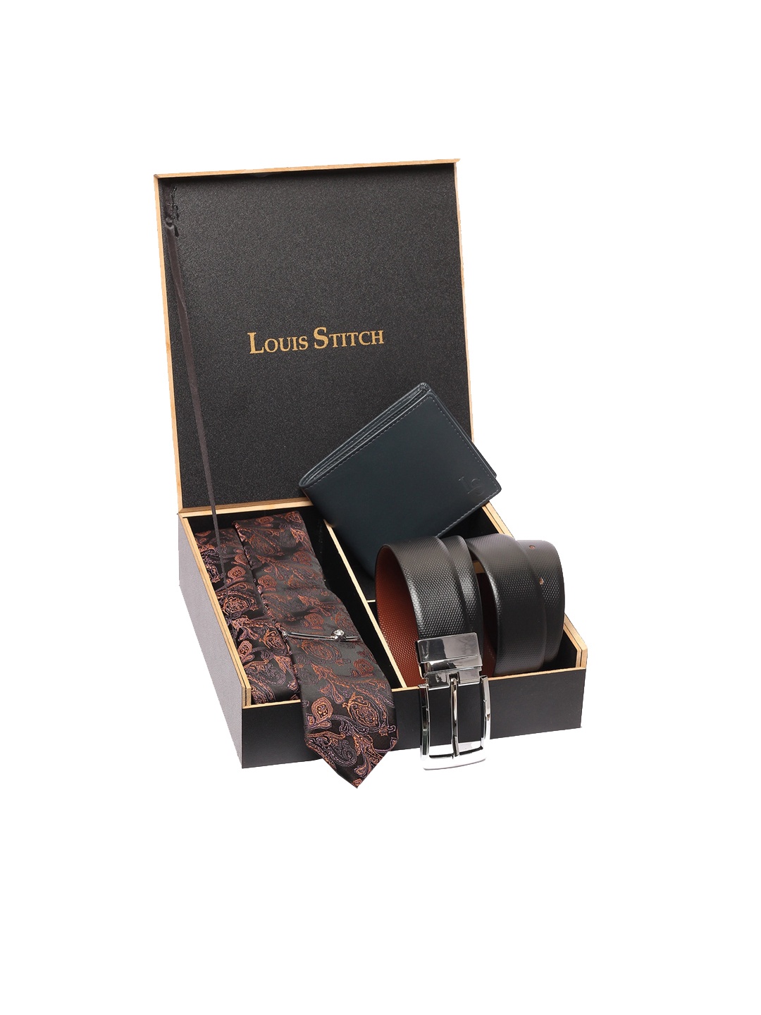 

LOUIS STITCH Men Brown & Black Solid Leather Accessory Gift Set