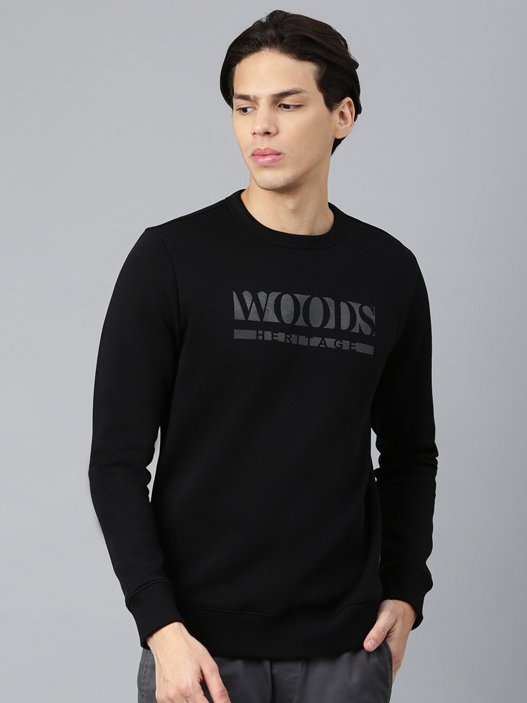 

Woods Men Black Typography Printed Cotton Sweatshirt