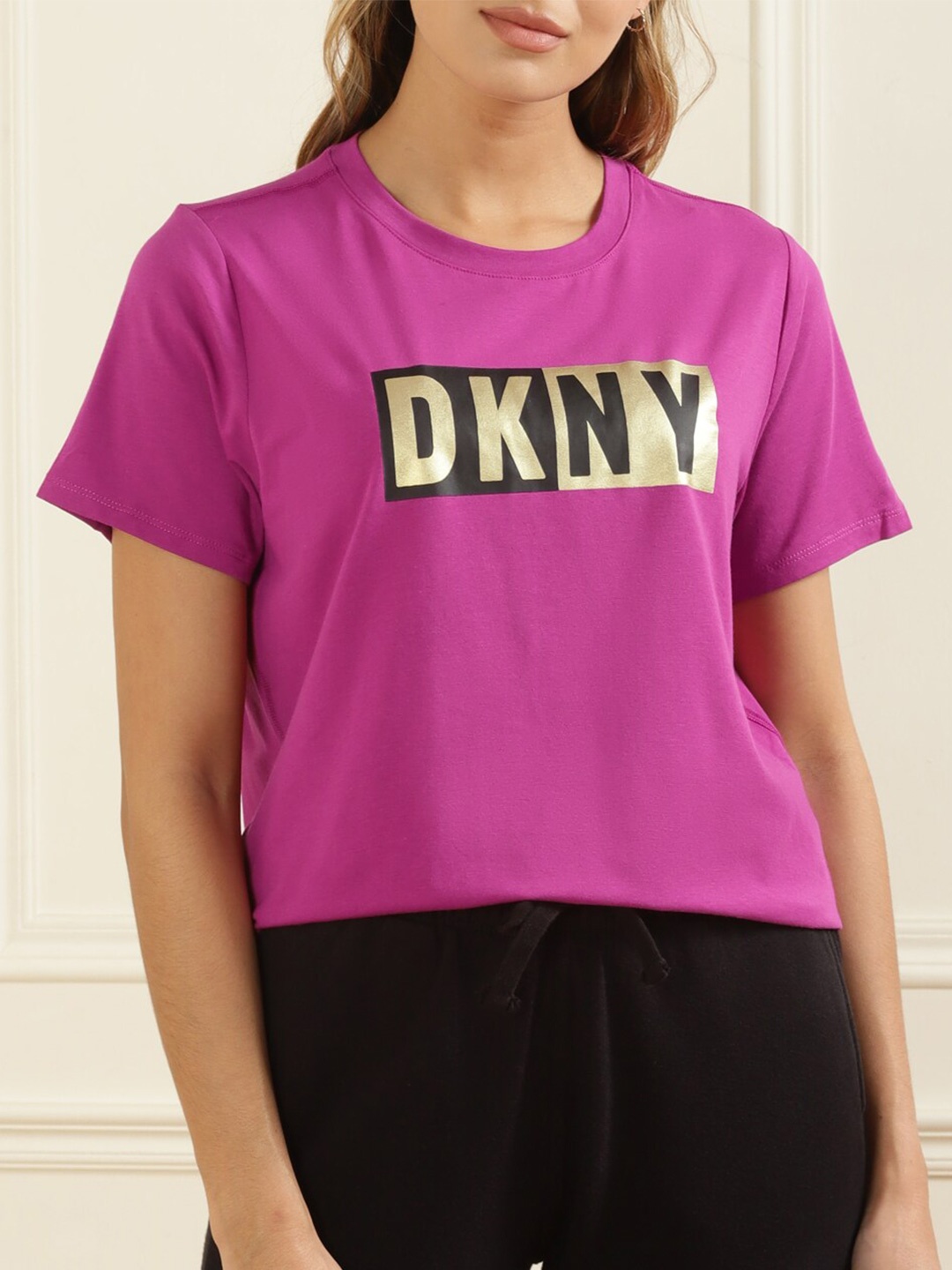

DKNY Women Purple Typography Printed T-shirt