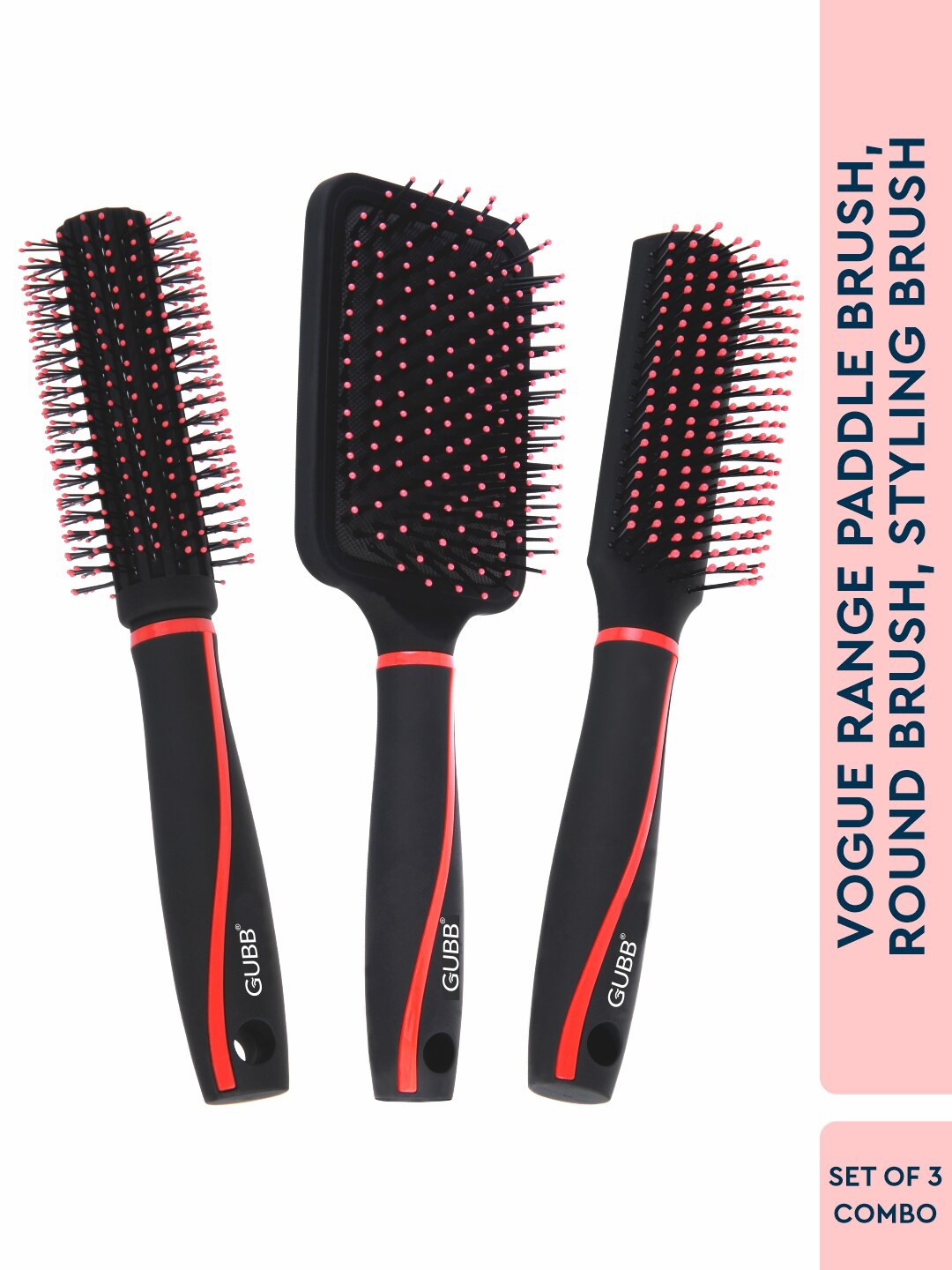 

GUBB Vogue Range Set Of 3 Hair Brushes, Black