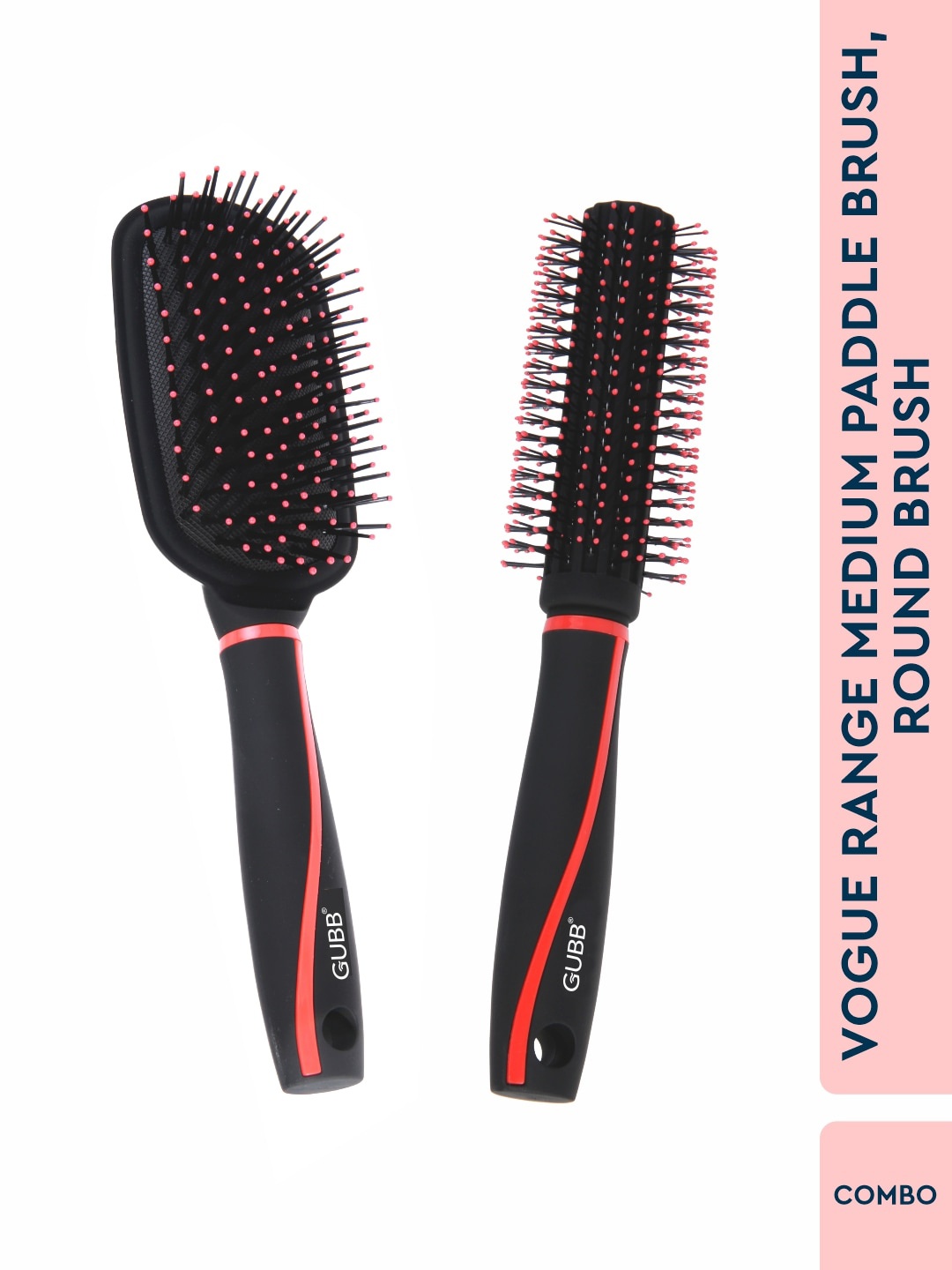 

GUBB Set Of 2 Vogue Range Medium Paddle Brush & Round Brush Combo, Pink