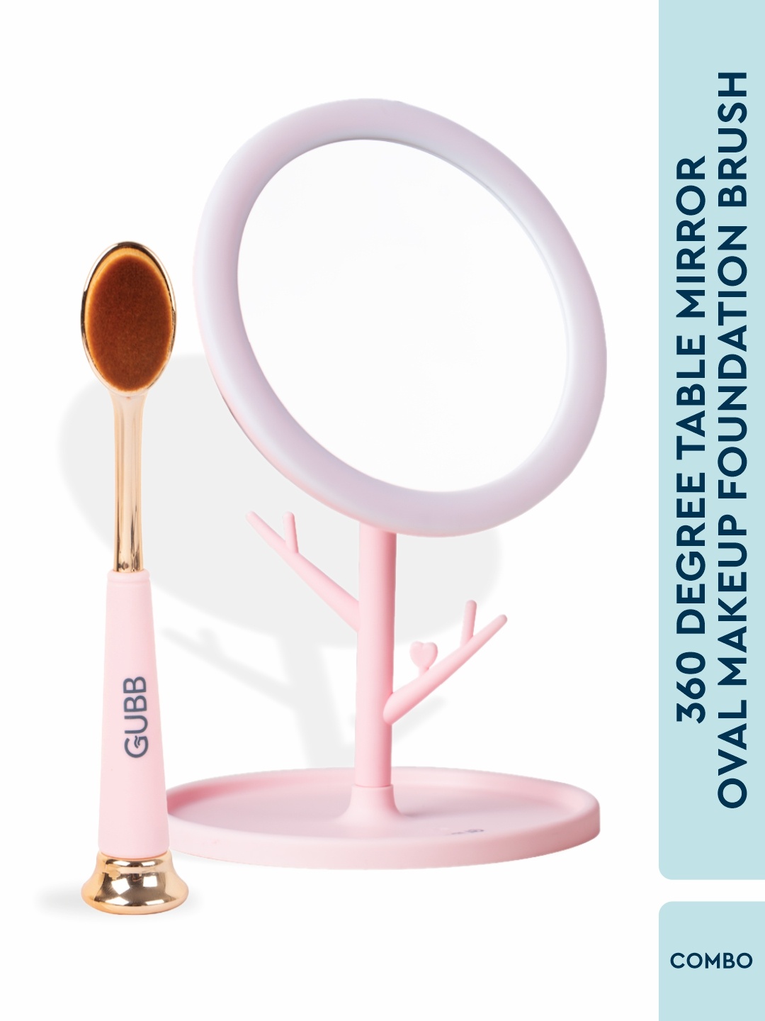 

GUBB Oval Makeup Foundation Brush + Table Mirror 360, Pink