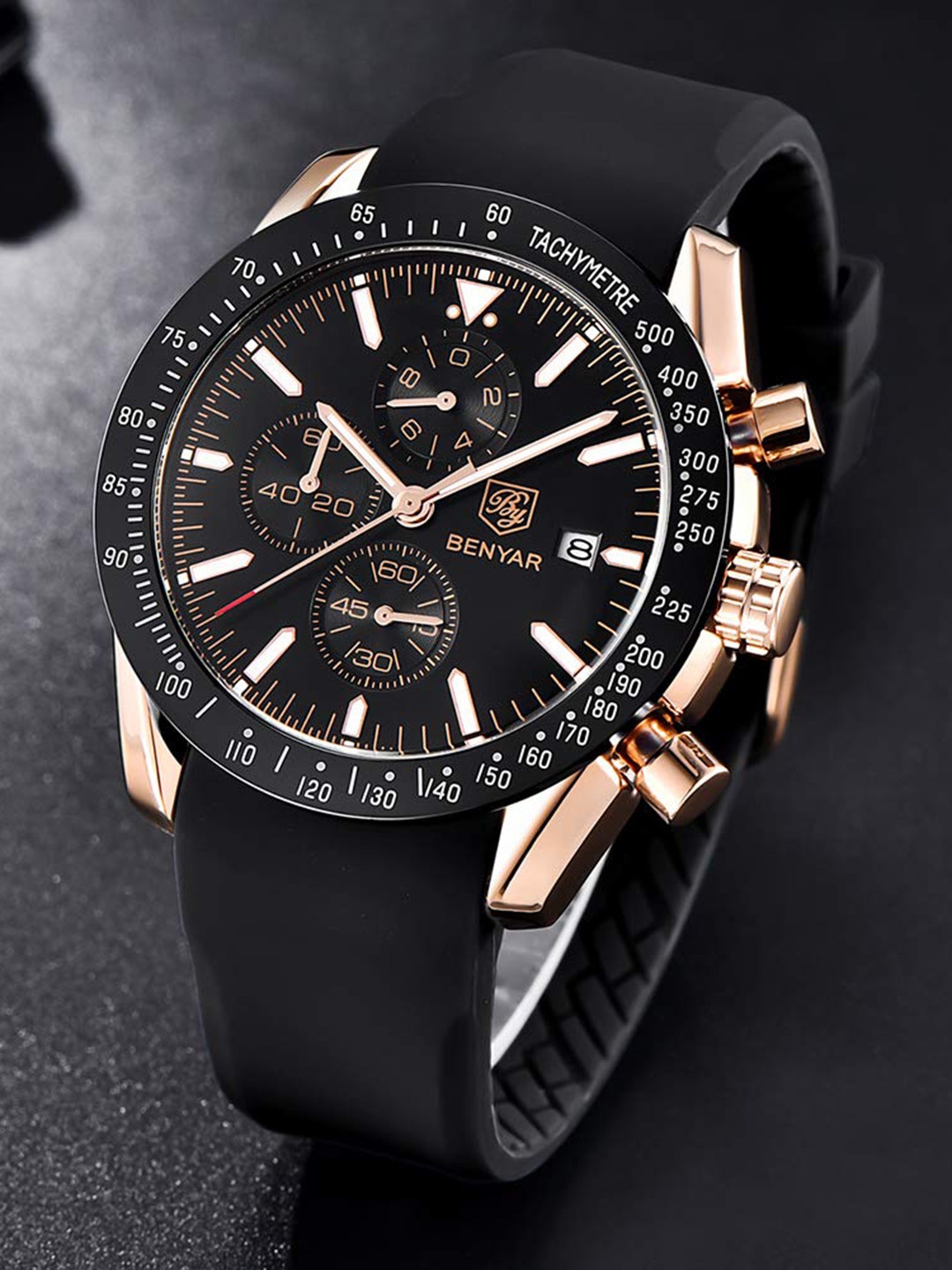 

BENYAR Men Black Skeleton Dial & Black Straps Analogue Chronograph Watch Ben-5140-Black