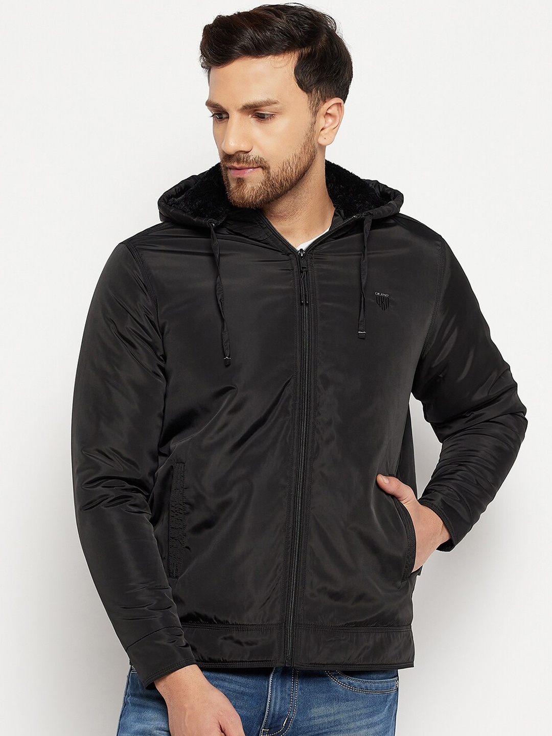 

Okane Men Black Lightweight Hooded Padded Jacket