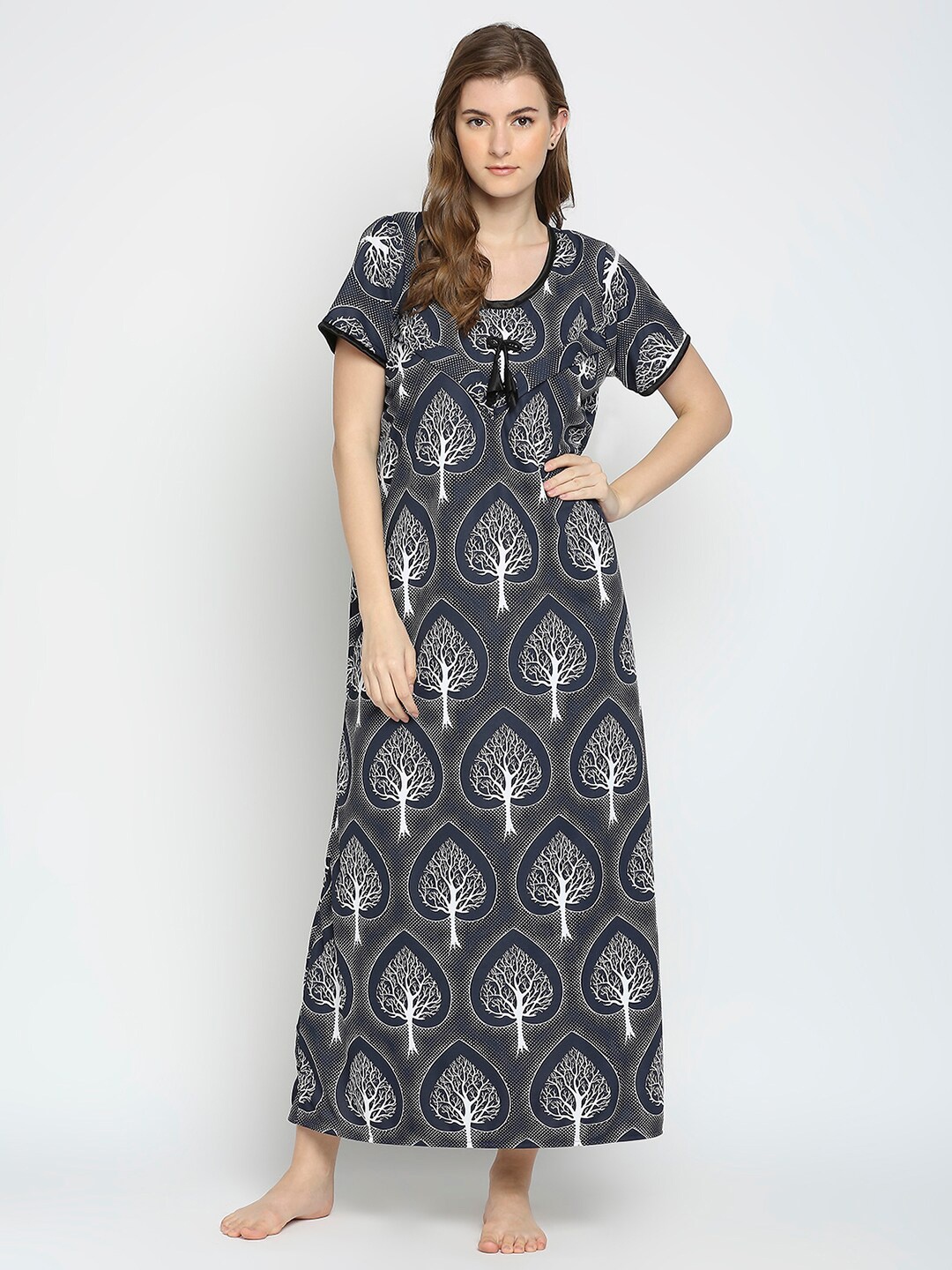 

Pretty Awesome Black Printed Maternity Maxi Nightdress