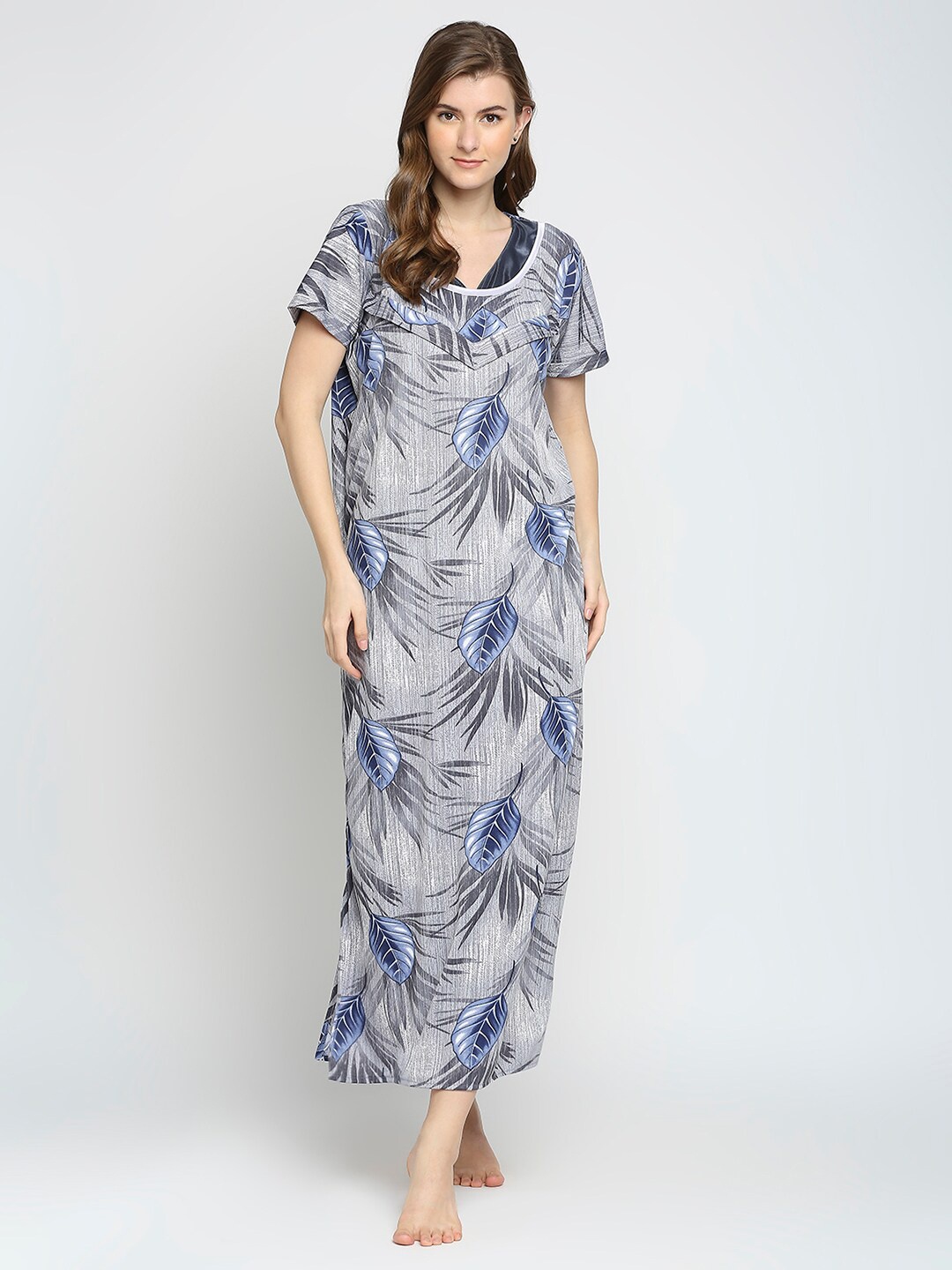 

Pretty Awesome Grey Printed Maternity Maxi Nightdress