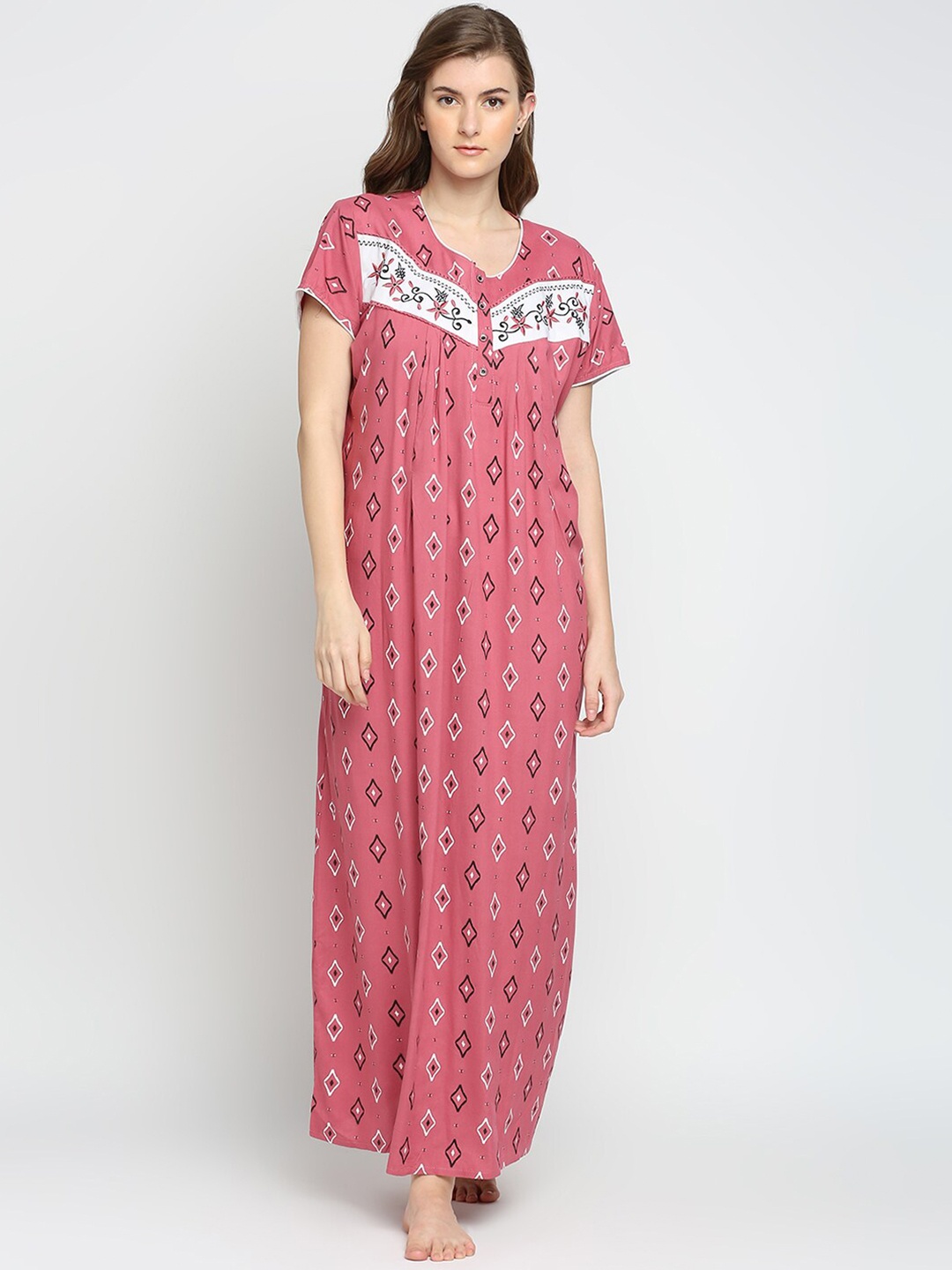 

Pretty Awesome Maroon Printed Maternity Maxi Nightdress