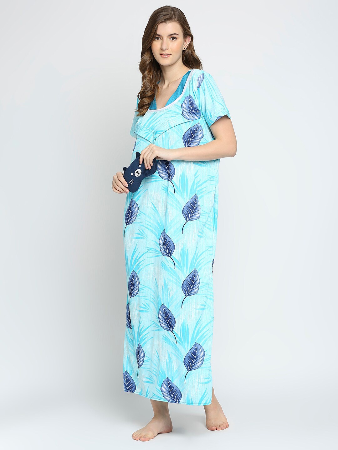 

Pretty Awesome Blue Printed Maternity Maxi Nightdress
