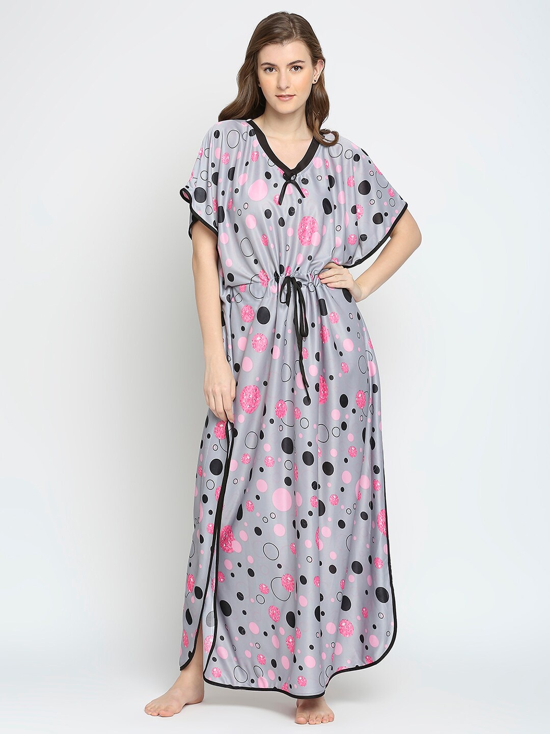 

Pretty Awesome Grey Printed Kaftaan Maxi Nightdress
