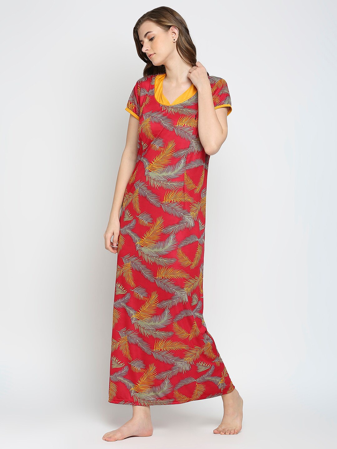 

Pretty Awesome Red Printed Maternity Maxi Nightdress