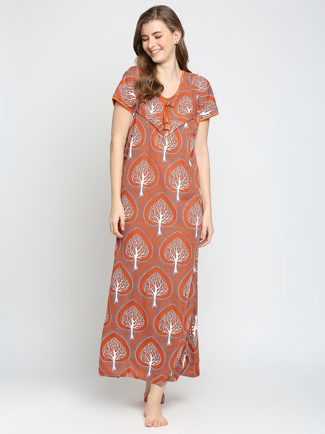 

Pretty Awesome Brown Printed Maternity Maxi Nightdress