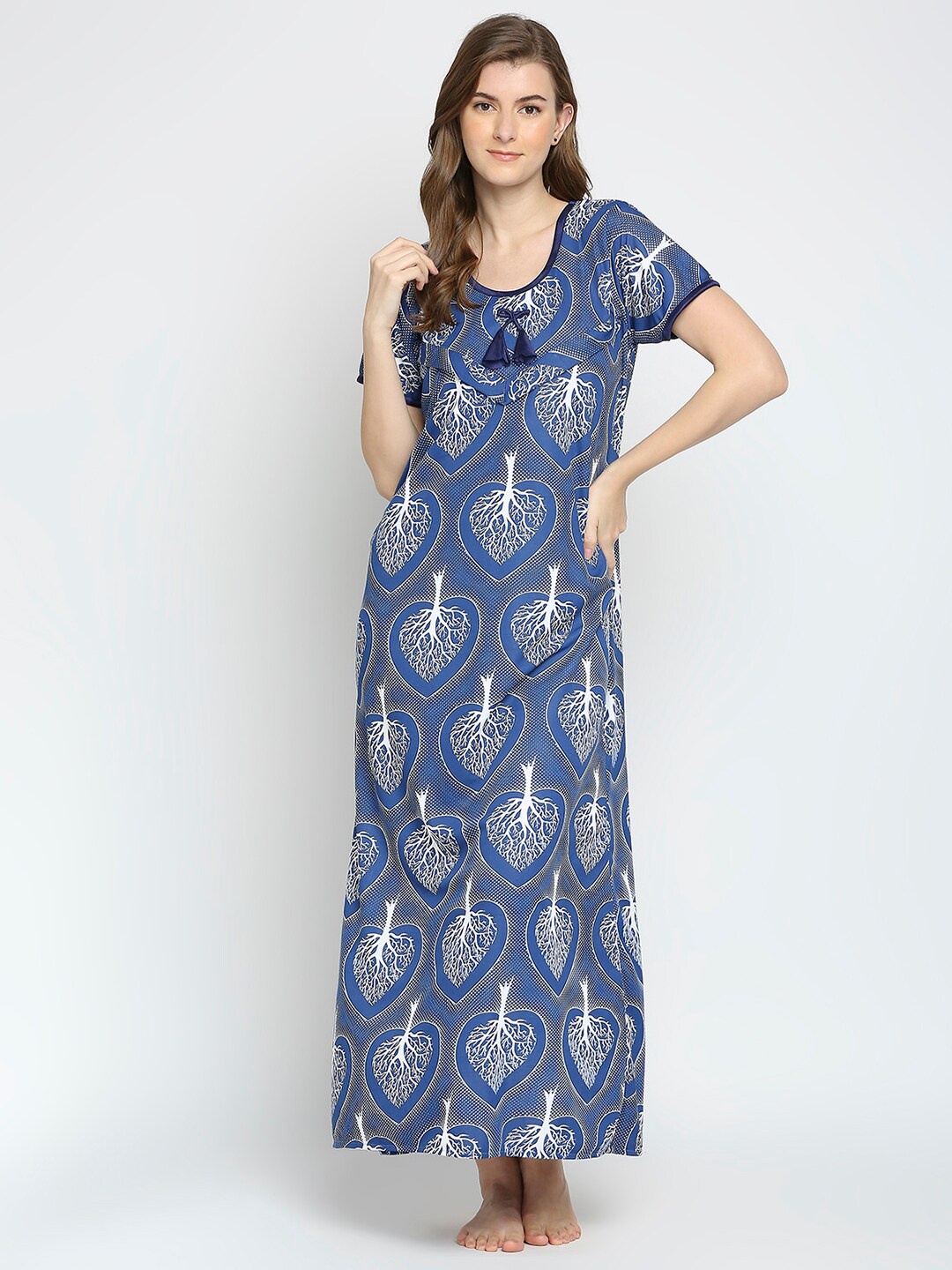 

Pretty Awesome Blue Printed Maternity Maxi Nightdress