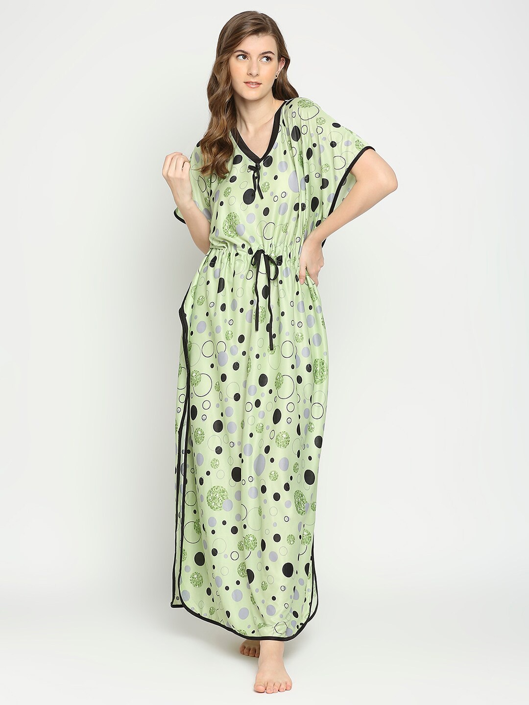 

Pretty Awesome Green Printed Kaftaan Maxi Nightdress