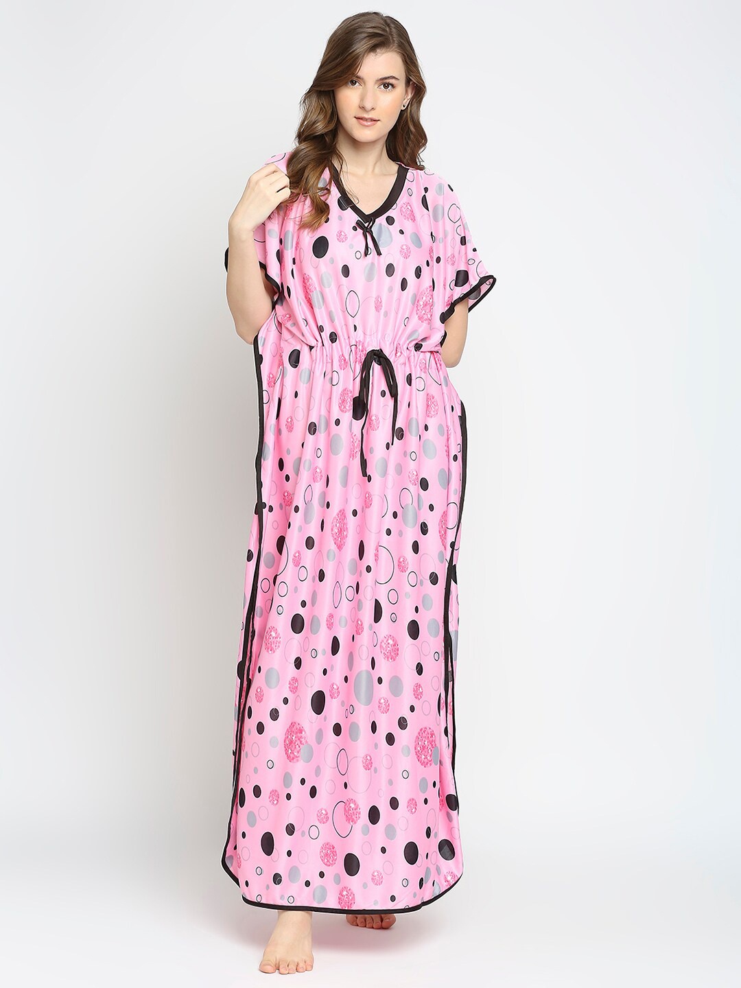 

Pretty Awesome Pink Printed Kaftaan Maxi Nightdress