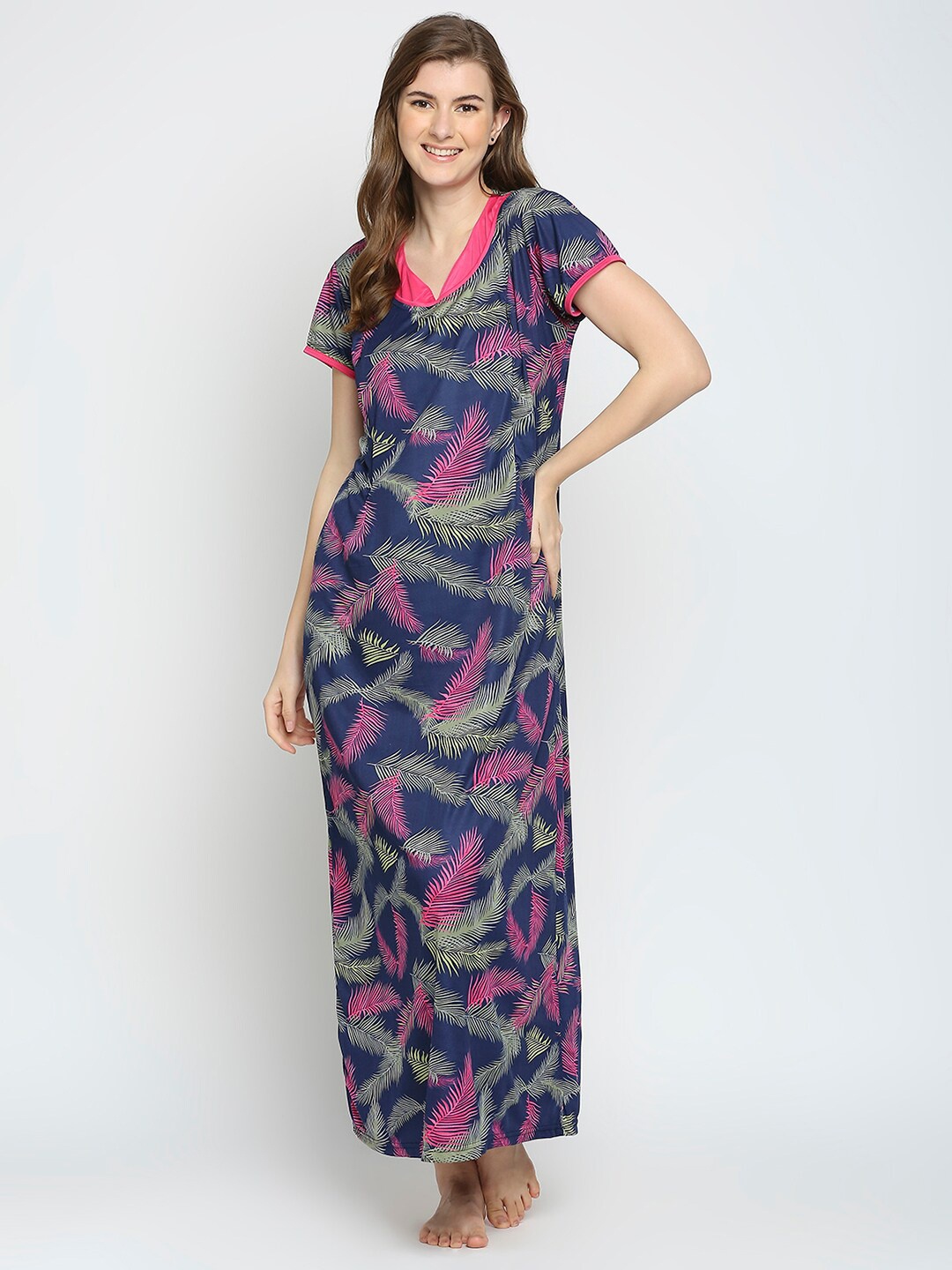 

Pretty Awesome Blue Printed Maternity Maxi Nightdress