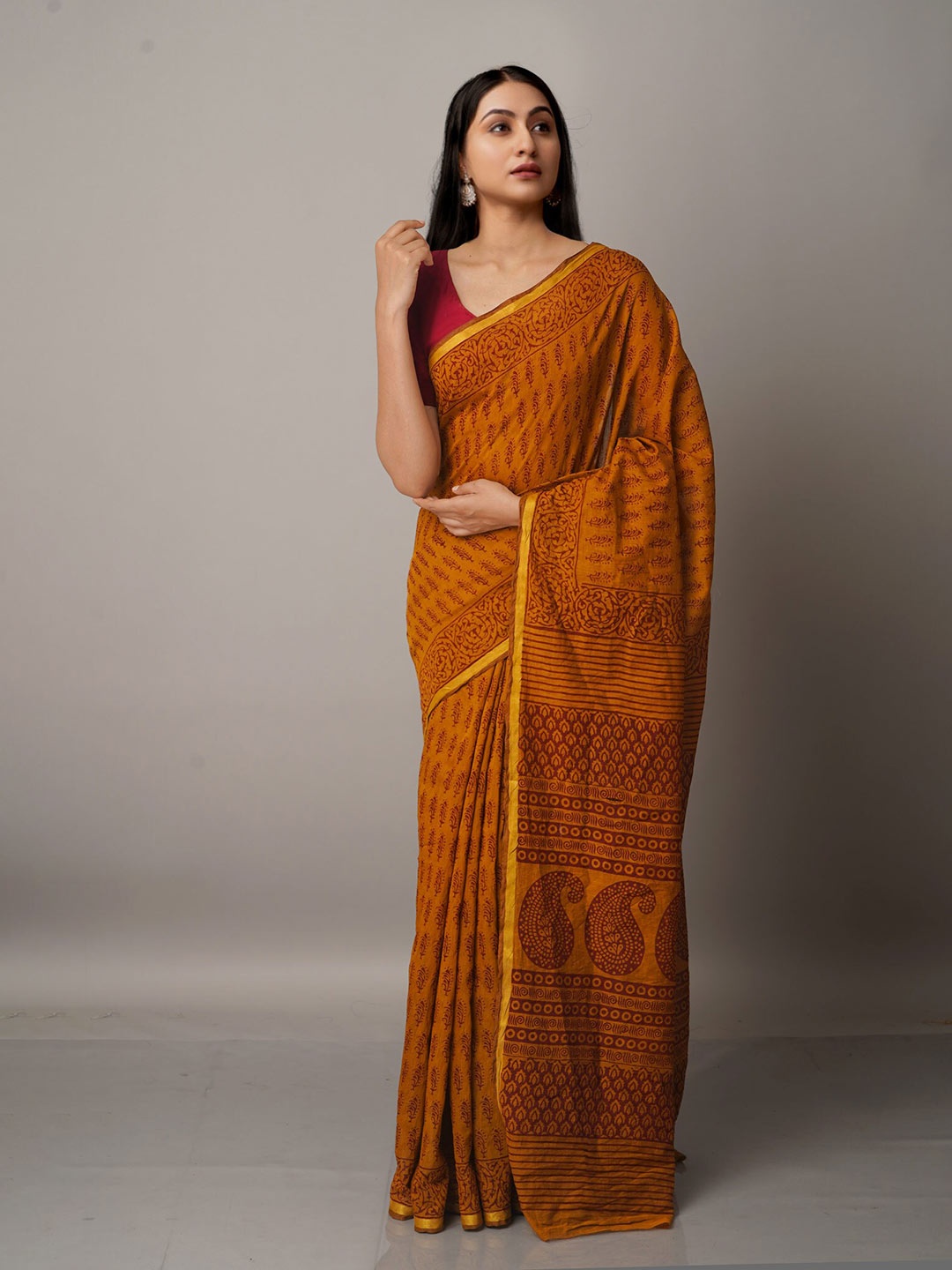 

Unnati Silks Rust & Maroon Bagh Chanderi Saree