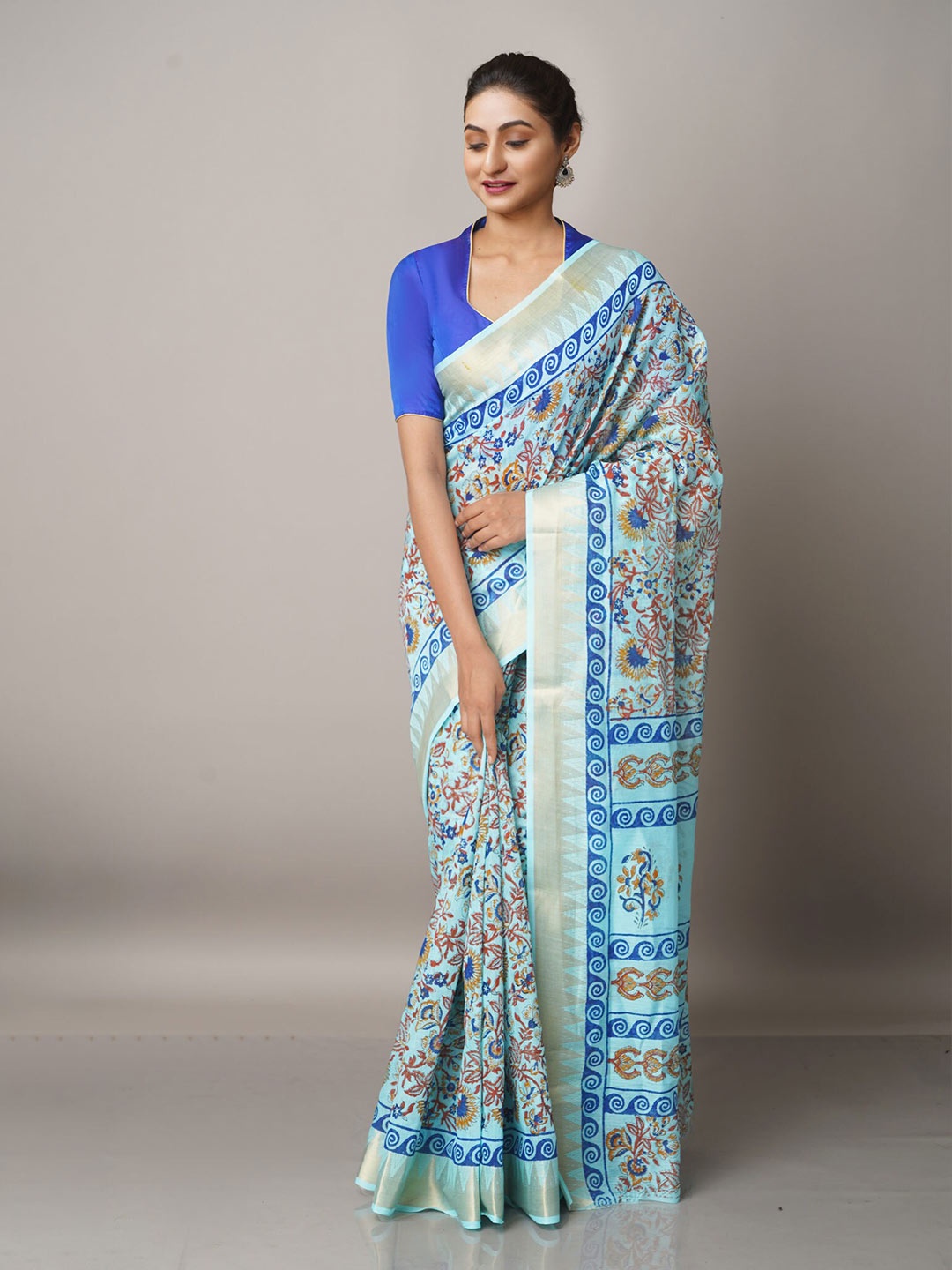 

Unnati Silks Blue & Brown Ethnic Motifs Zari Pure Cotton Kota Saree