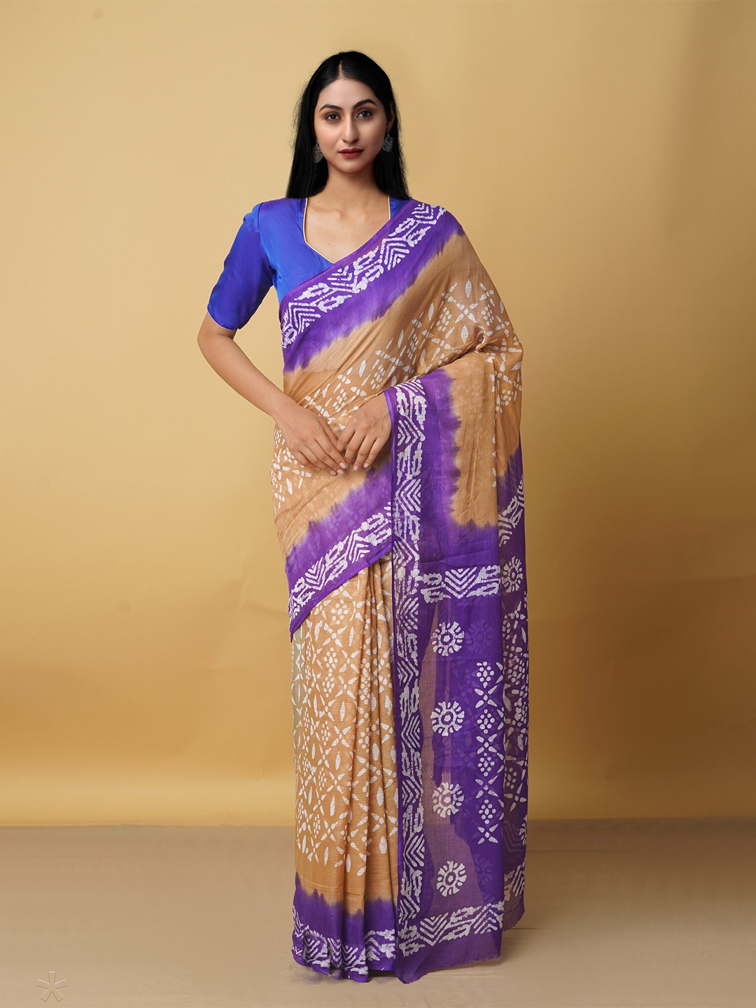 

Unnati Silks Brown & Purple Batik Pure Cotton Kota Saree