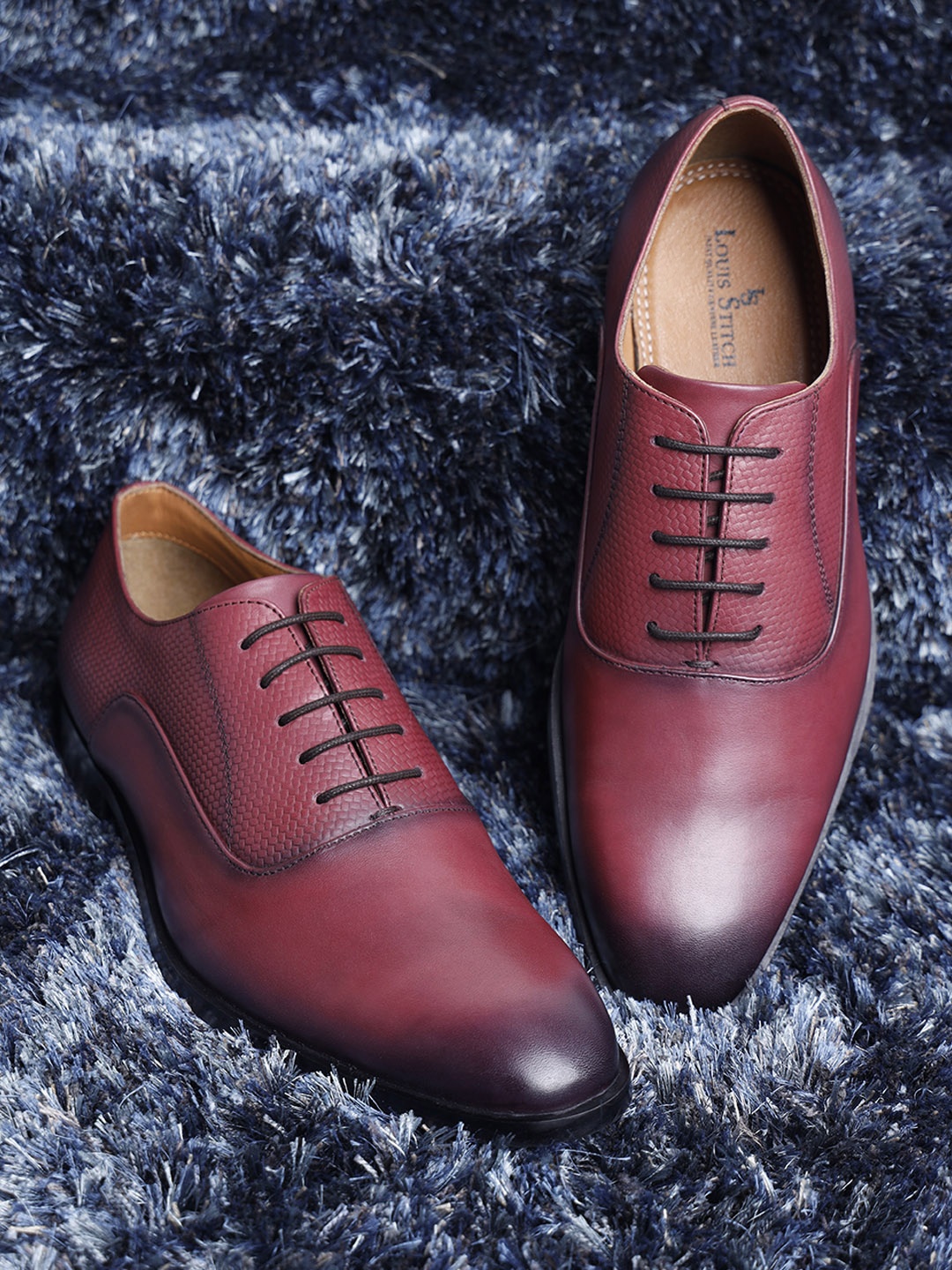

LOUIS STITCH Men Premium Leather Dual Tone Patina Derby Shoes, Brown