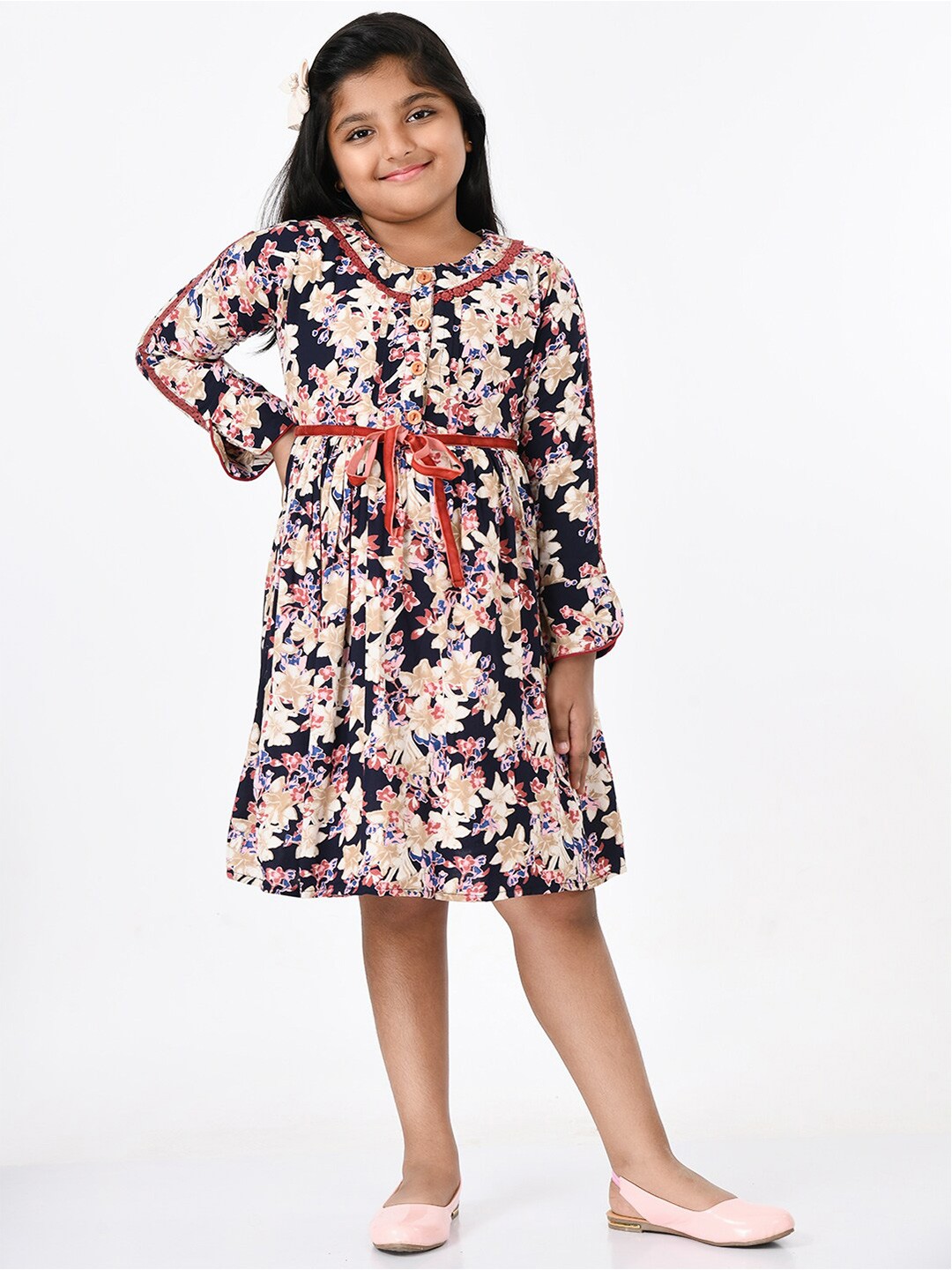 

Bella Moda Girls Floral Printed Fit and Flare Cotton Dress, Black