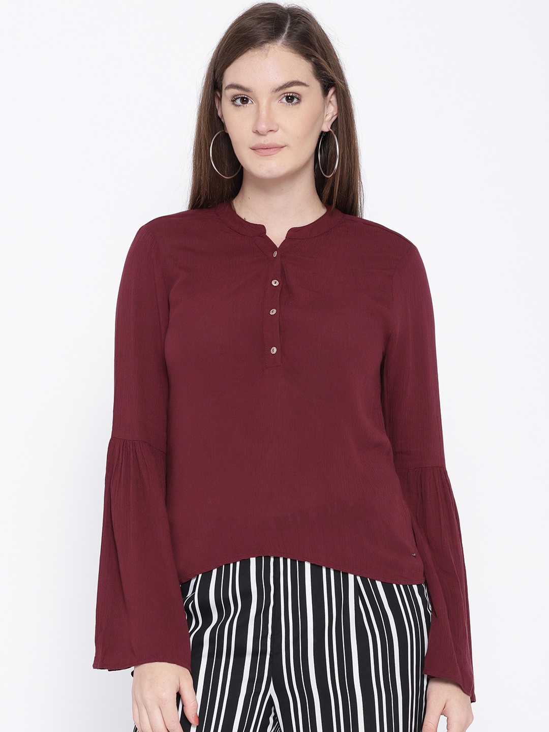 

ONLY Women Maroon Solid Shirt Style Top