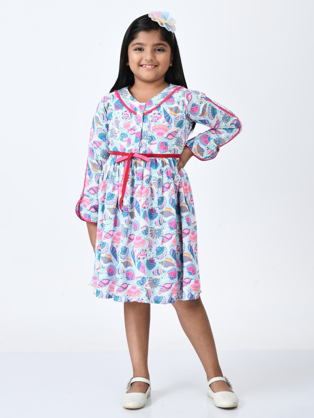 

Bella Moda Girls Blue Floral Printed Cotton Dress