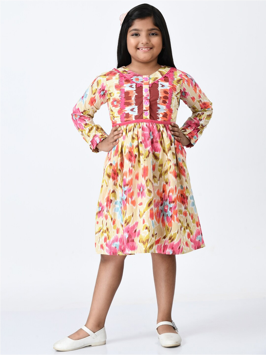 

Bella Moda Girls Floral Printed Fit and Flare Cotton Dress, Yellow