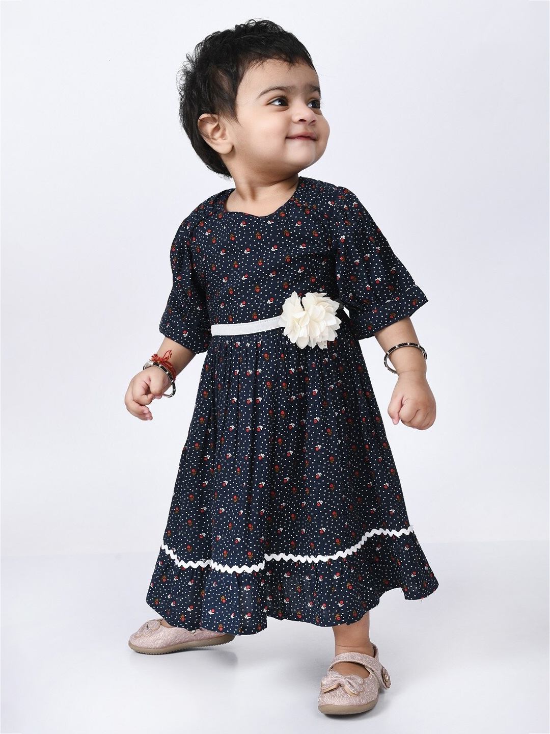

Bella Moda Girls Blue Polka Dots Printed Maxi Dress