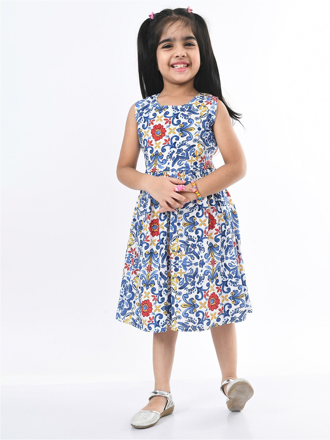 

Bella Moda Girls Blue Floral Printed Cotton Dress