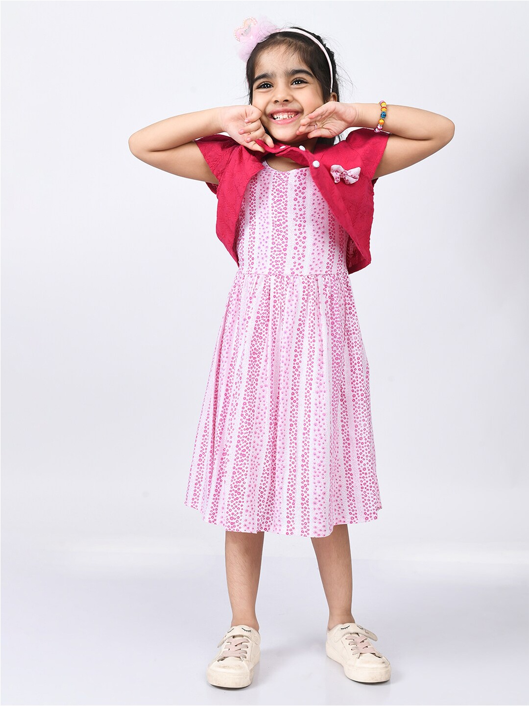 

Bella Moda Girls Pink Floral Printed Cotton Dress