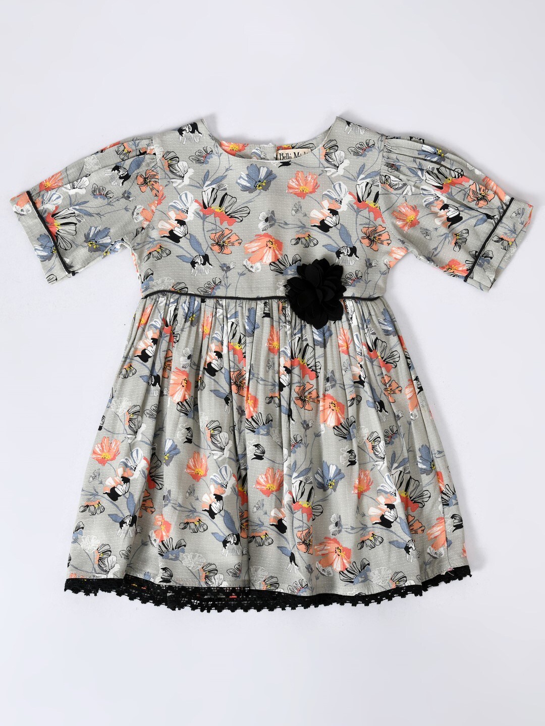 

Bella Moda Girls Floral Printed Fit and Flare Dress, Grey
