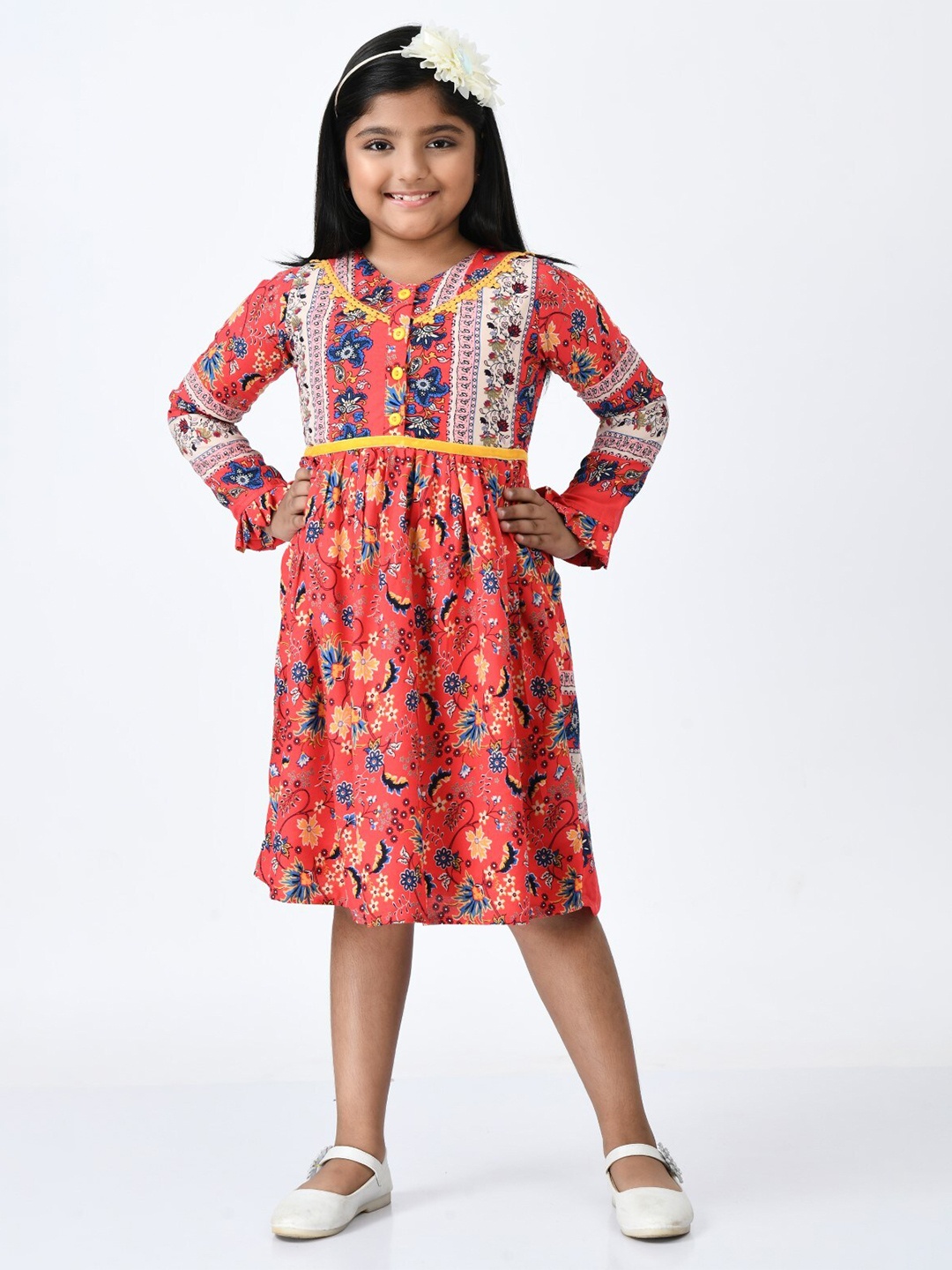 

Bella Moda Girls Floral Printed Fit and Flare Dress, Red