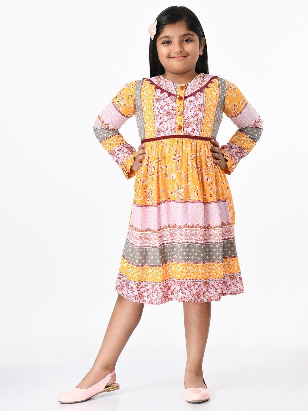 

Bella Moda Multicoloured Ethnic Motifs Dress, Yellow