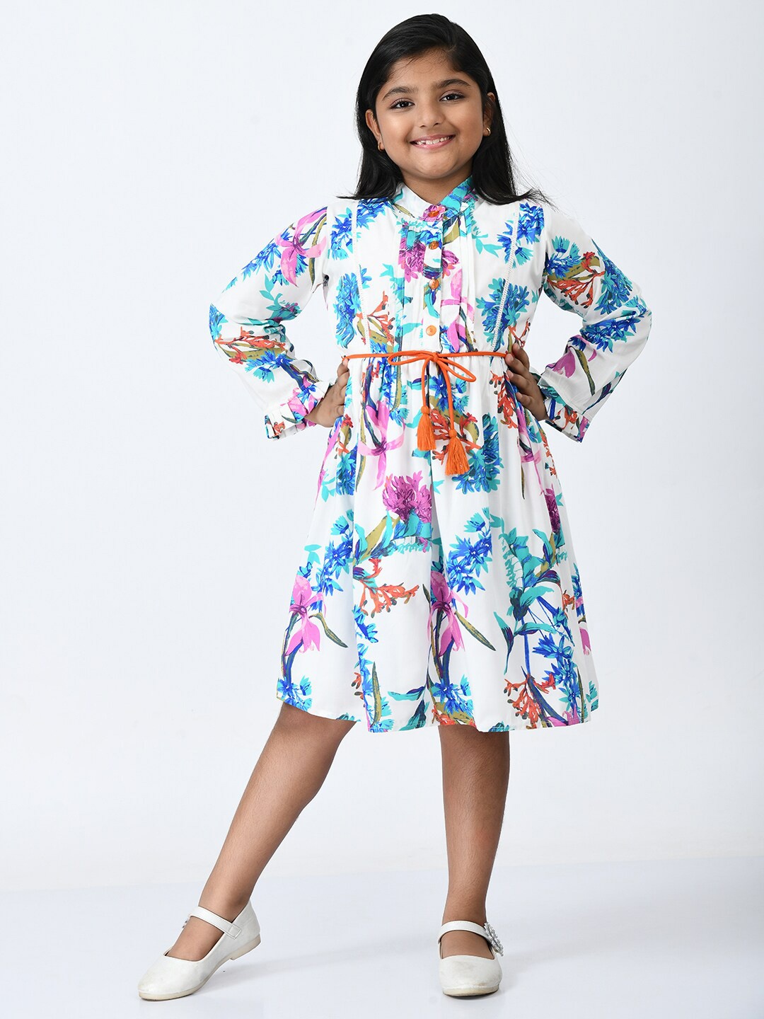 

Bella Moda Girls Floral Printed Fit and Flare Dress, White