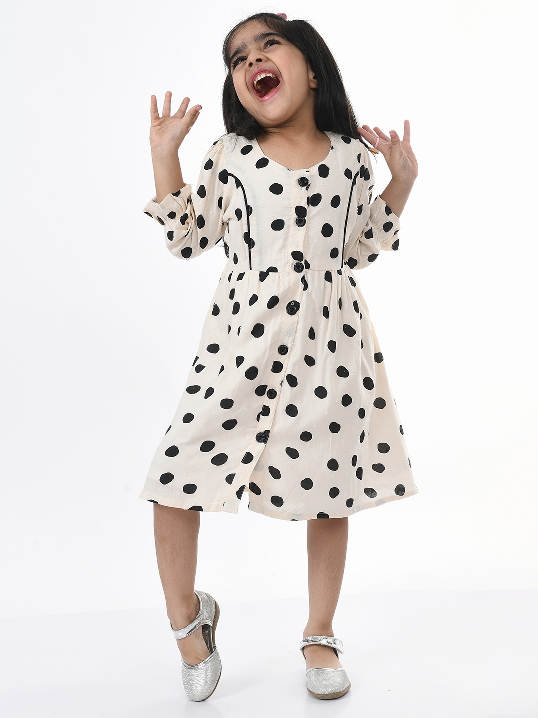 

Bella Moda Girls Polka Dots Printed Fit and Flare Dress, White