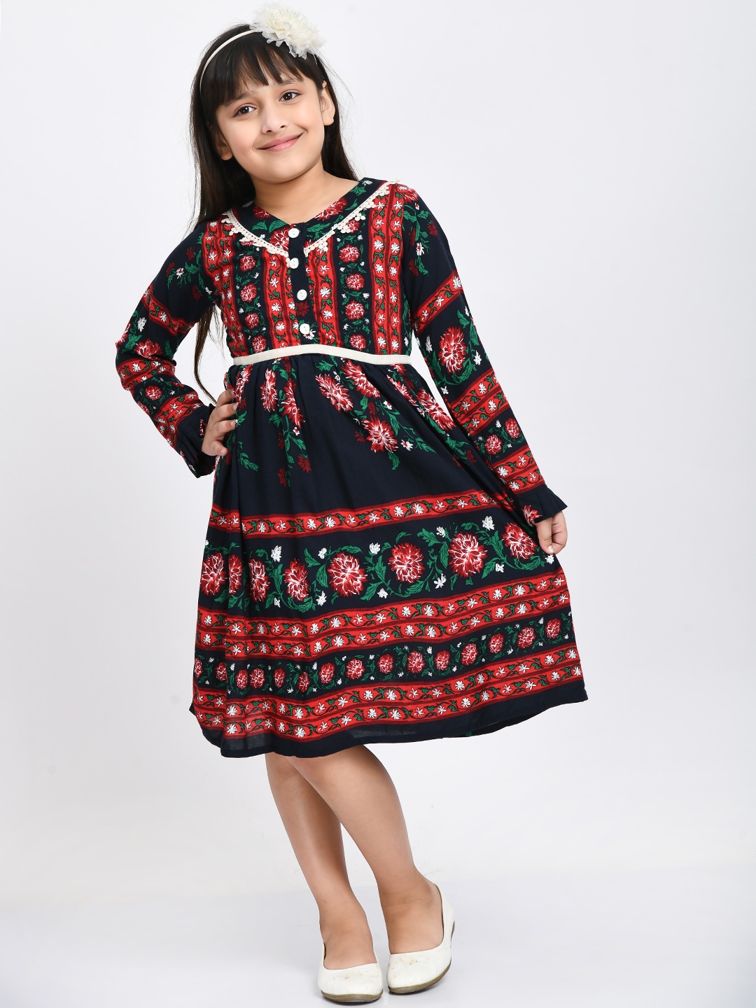 

Bella Moda Navy Blue Ethnic Motifs Dress