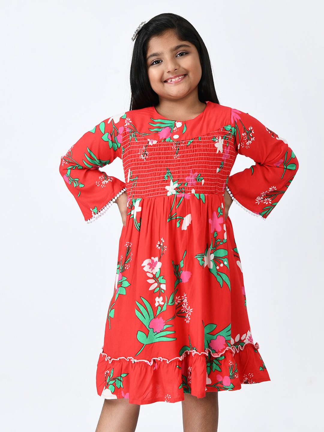 

Bella Moda Girls Floral Printed Fit and Flare Dress, Red