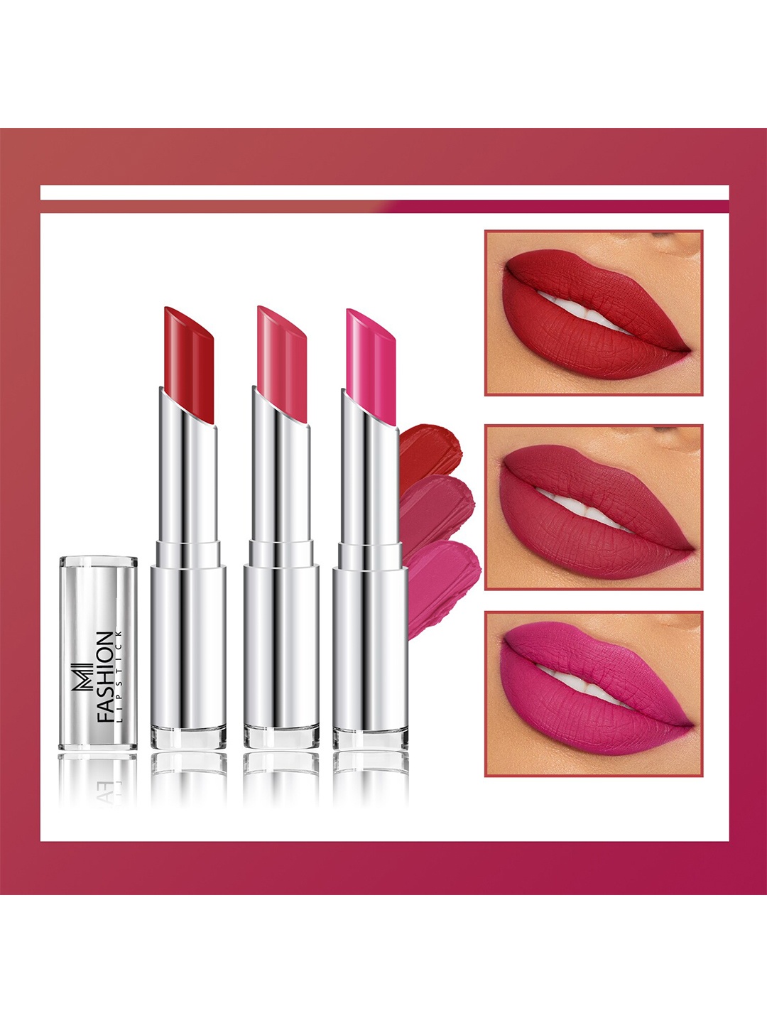 

MI FASHION Set Of 3 Creme Matte Weightless Long Lasting Lipstick 10.5 g Each, Red