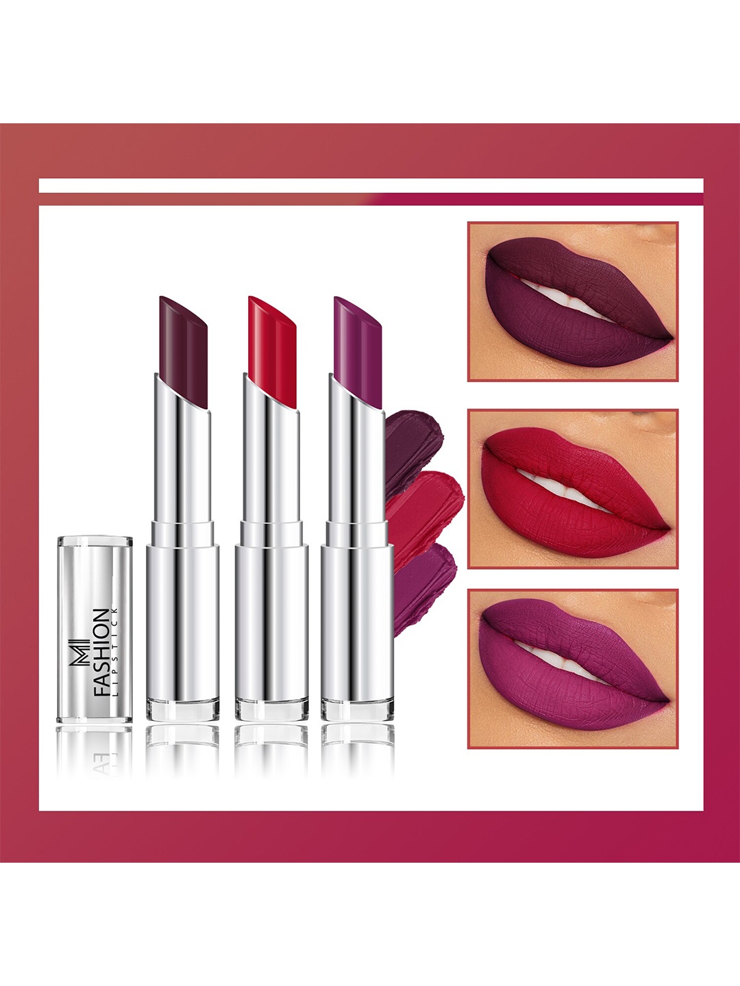 

MI FASHION Set Of 3 Creme Matte Weightless Long Lasting Lipstick +Wine Berry + Red Wine + Purple